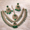 Green Kundan Polki Bridal Necklace Set with Maang Tikka